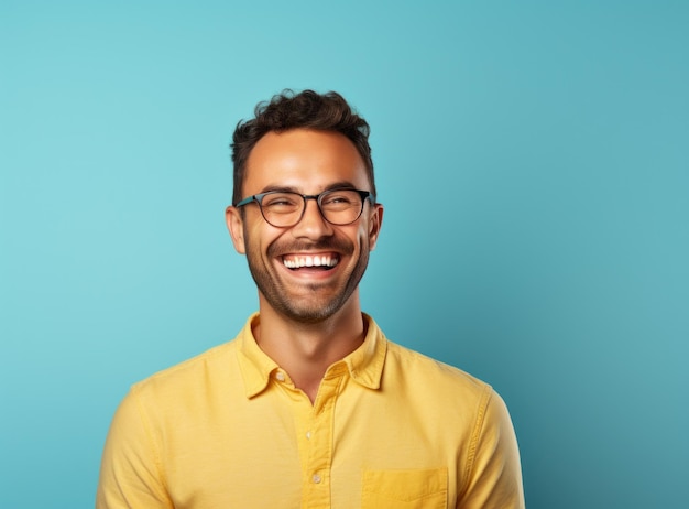 Un bel homme sur un fond bleu