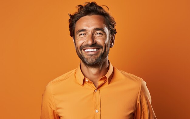 un bel homme heureux souriant et portant une chemise de couleur