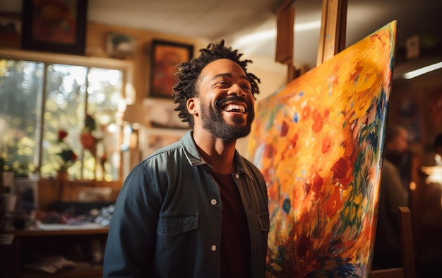 Un bel homme noir dans l'atelier de la classe de peinture AI