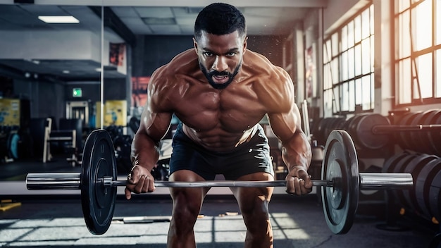 Un bel homme noir est engagé dans une salle de sport.