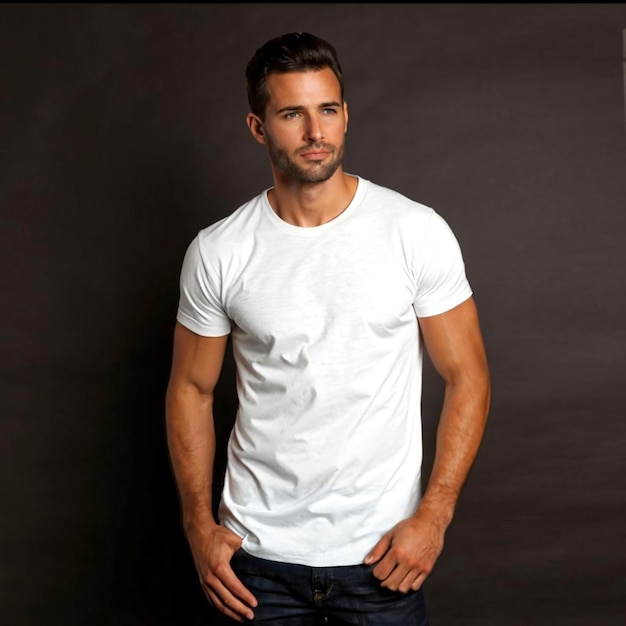 bel homme posant en t-shirt blanc