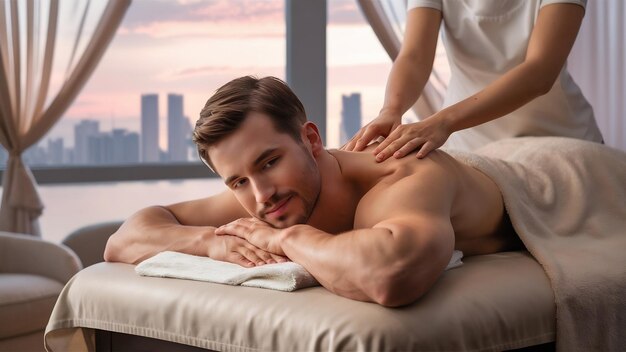 Photo un bel homme qui fait un massage.