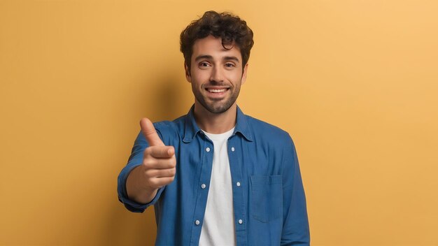 Un bel homme souriant qui demande à se rapprocher vous attire en vous montrant amical et vous fait signe de vous approcher de lui