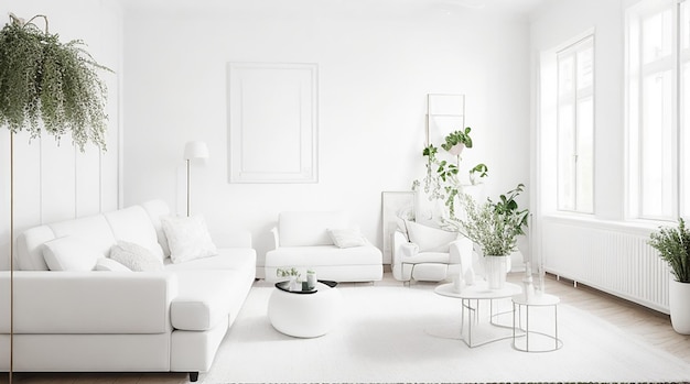 Bel intérieur du salon avec un mur blanc