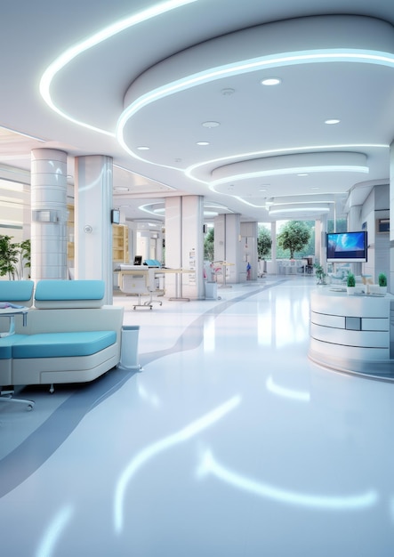 Photo bel intérieur moderne du nouvel hôpital de luxe aux couleurs vives generative ai