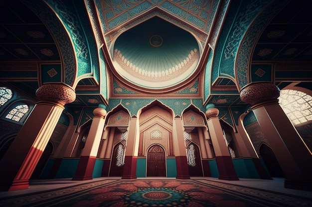 bel intérieur de la mosquée avec une lumière scintillante