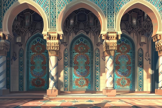 Photo bel intérieur de la mosquée de style islamique la mosquée est décorée avec des motifs islamiques