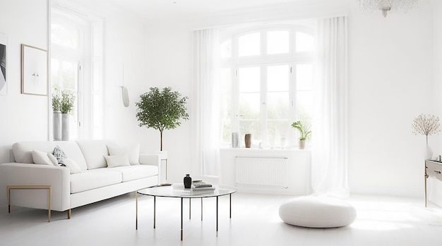Bel intérieur de salon avec mur blanc
