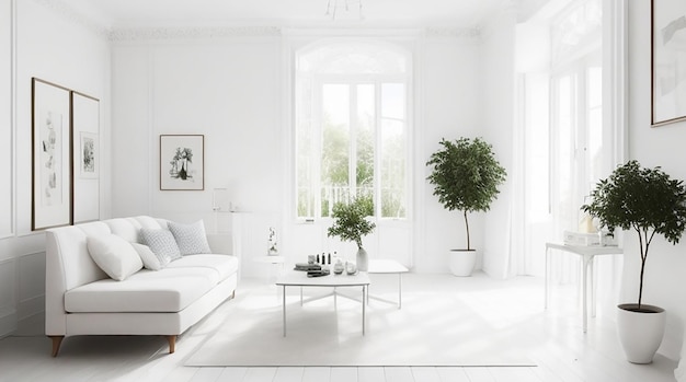 Bel intérieur de salon avec mur blanc