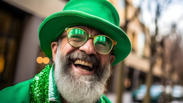 Bel Irlandais vêtu de vert célébrant la Saint-Patrick