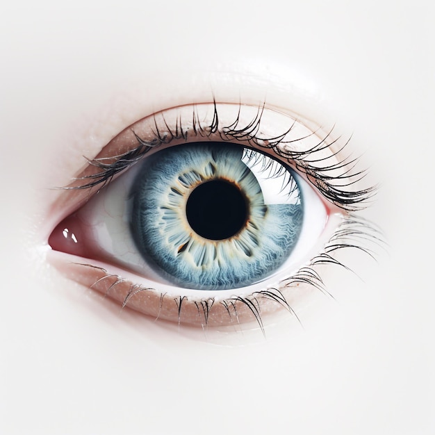 Un bel œil rond avec des cils et une pupille regardant vers l'avant est montré en gros plan Ai généré