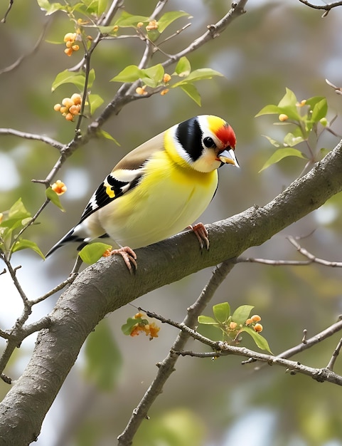 Bel oiseau chardonneret dans l'arbre