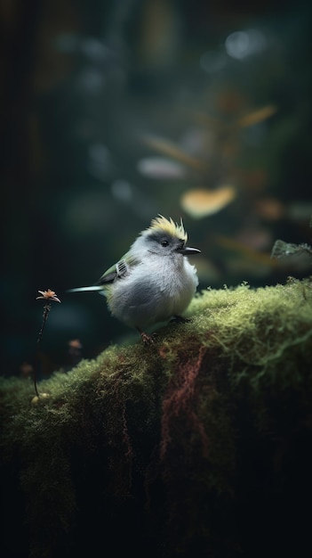 Un bel oiseau fantastique assis sur un terrain herbeux