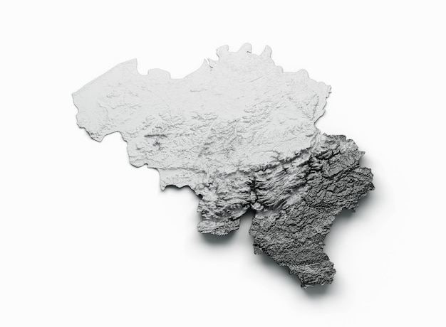 Belgique carte drapeau relief ombré carte de hauteur de couleur sur fond blanc illustration 3d