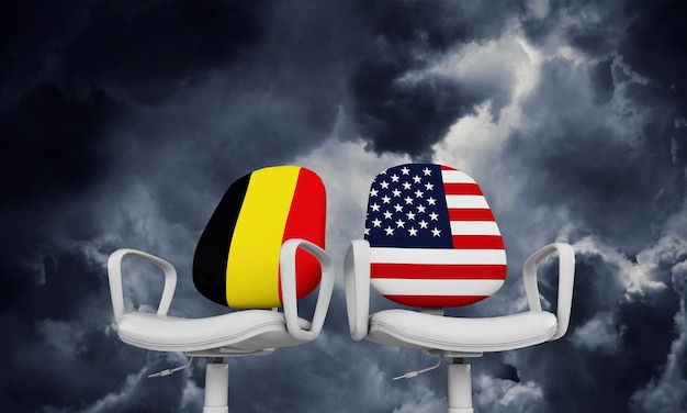 Photo la belgique et les états-unis président le concept de relation internationale rendu 3d