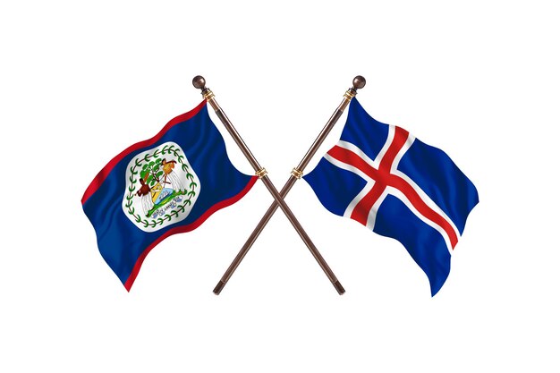 Belize contre l'Islande fond de drapeaux de deux pays