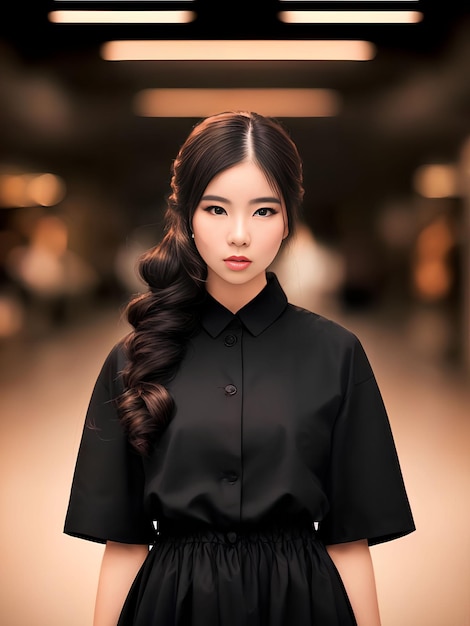 Belle adolescente asiatique au centre commercial art génératif par IA
