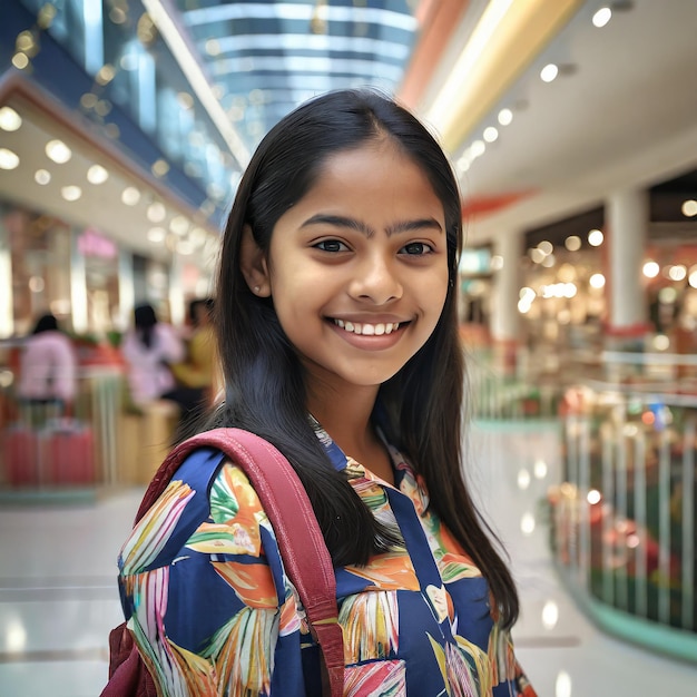 Une belle adolescente dans le centre commercial