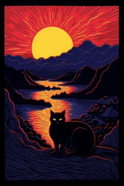 Belle affiche de chat avec un style coloré et artistique