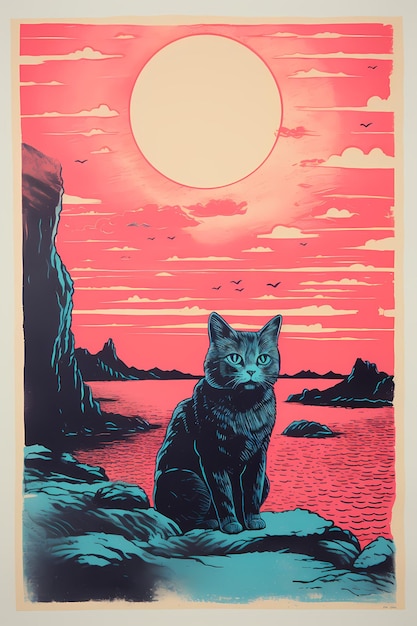 Belle affiche de chat avec un style coloré et artistique