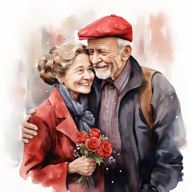 Belle aquarelle adorable homme âgé image d'illustration Ai généré de l'art