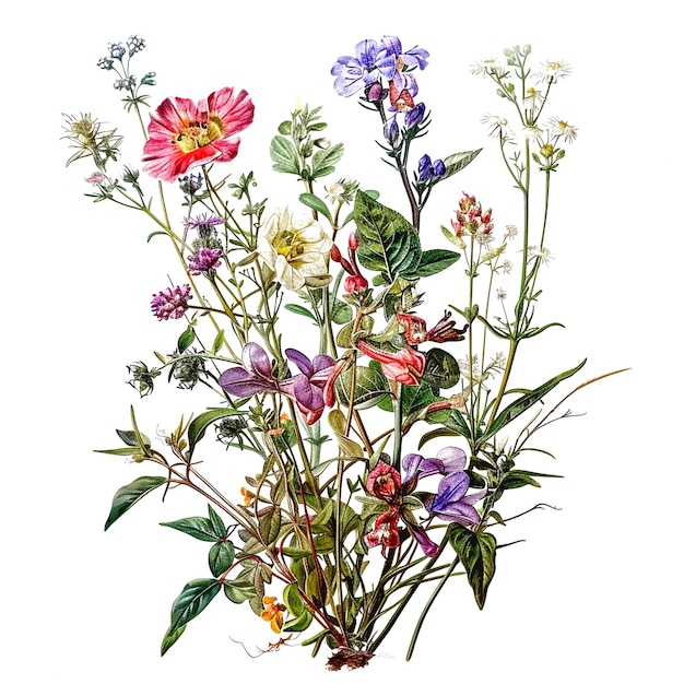 Une belle aquarelle botanique à l'arrière-plan de fleurs