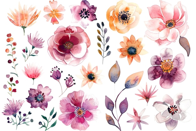 Une belle aquarelle botanique à l'arrière-plan de fleurs