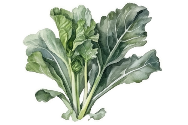 Belle Aquarelle Dessin Brocoli Chinois Sur Fond Blanc Style Minimaliste AI Générative