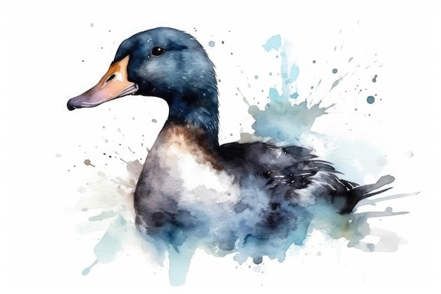 Belle Aquarelle Dessin Canard Sur Fond Blanc Style Minimaliste AI Générative