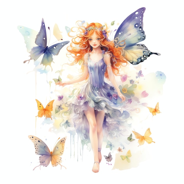 Belle aquarelle de fées dans le monde fantastique illustration clipart