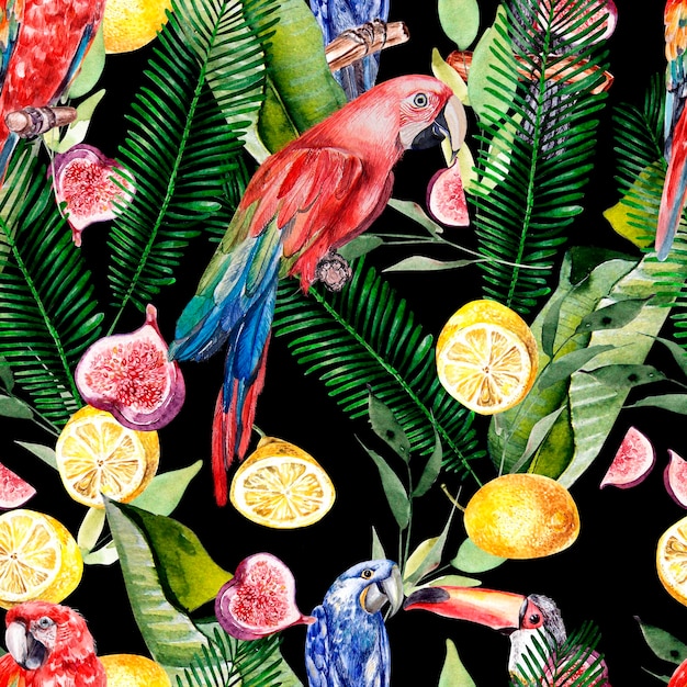 Belle aquarelle fond de motif floral de jungle tropicale sans couture avec des feuilles de palmier