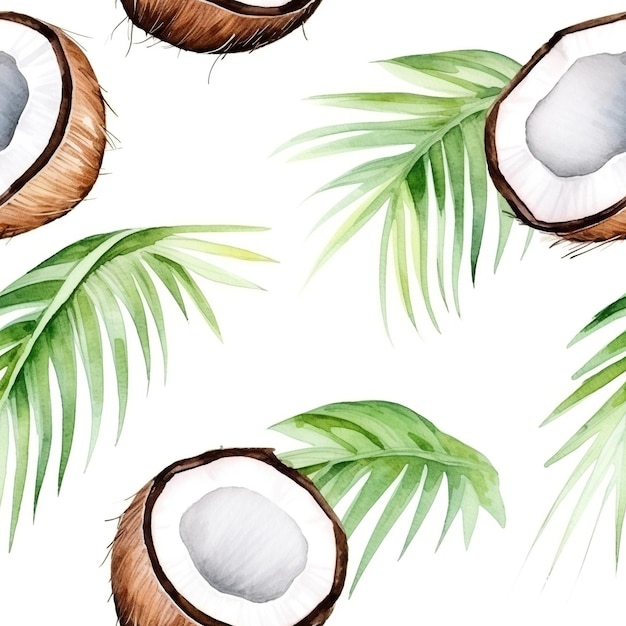 Photo belle aquarelle modèle sans couture de noix de coco parfait comme papier peint de bannière tropicale ou arrière-plan simple pour une touche de paradis appréciez le charme serein des noix de coco dans le style aquarelle