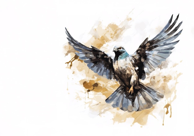 Belle aquarelle représentant un pigeon déployant ses ailes pour voler Oiseaux Animaux Animaux Illustration Générative AI