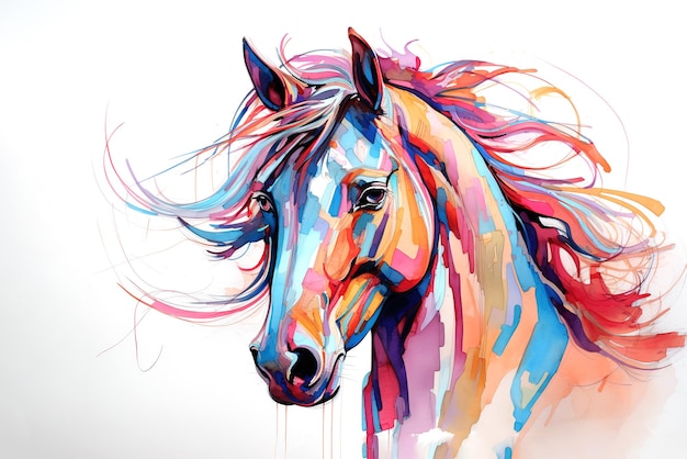 Belle aquarelle représentant une tête de cheval sur fond blanc Mammifères Animaux de la faune Illustration IA générative