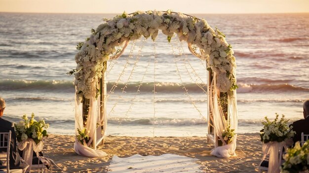 Une belle arche de mariage décorée près de la mer