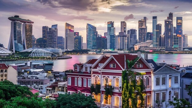 Photo belle architecture du bâtiment extérieur du paysage urbain dans l'horizon de la ville de singapour