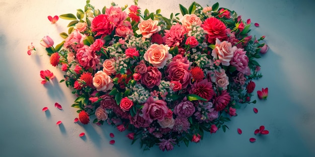 une belle arrangement de fleurs en forme de cœur rappelant l'essence de l'amour et de la Saint-Valentin