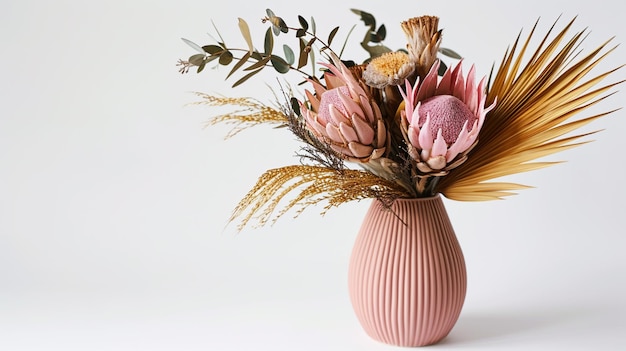 Belle arrangement de fleurs séchées dans un vase rose élégant Génératif Ai