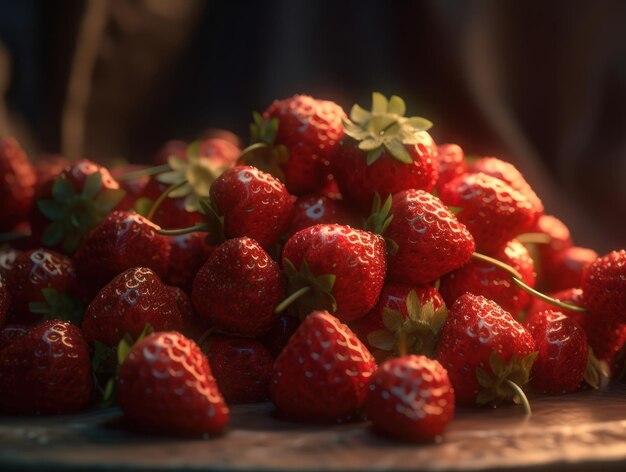 Belle arrière-plan organique de fraises fraîchement cueillies créée avec la technologie d'IA générative