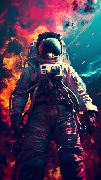 Une belle astronaute flotte dans l'espace dans le style de l'art généré par Ai