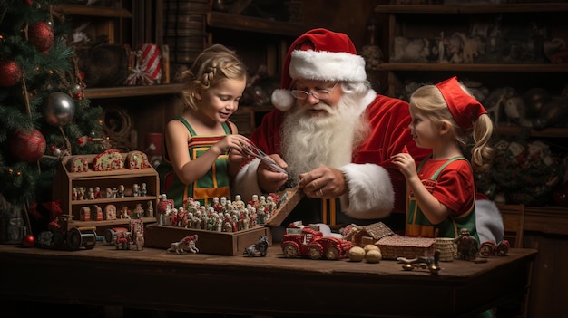 Belle atelier de papa Noël enfants en train de jouer