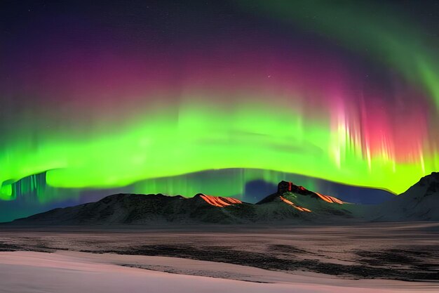 Une belle aurore verte et rouge