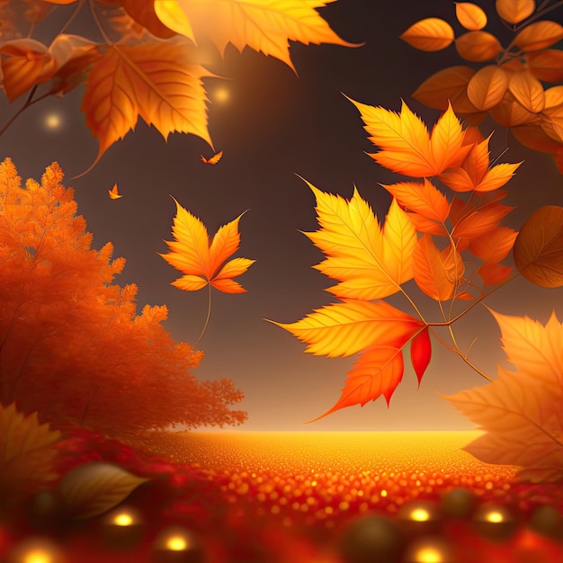 Belle automne La chute des feuilles Arrière-plan naturel L'automne doré brillant Temps d'image abstraite 3d il