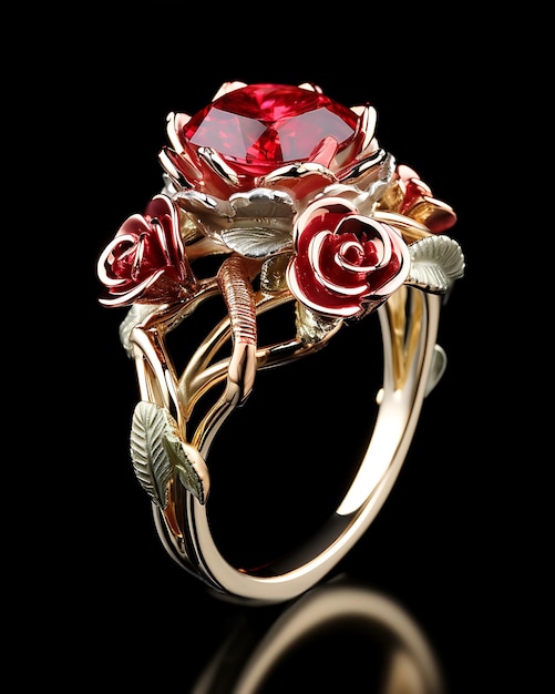 Photo une belle bague de roses avec des pierres rouges