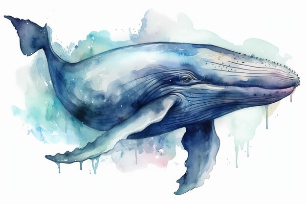 Belle baleine bleue à l'aquarelle Generative Ai