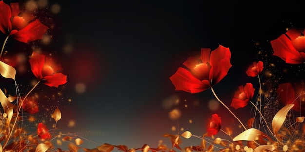 Photo belle bannière de fond de conception florale de photo de nuit rouge et or abstraite belle ia générative aig32