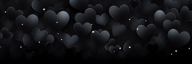 Belle bannière de fond sombre avec des cœurs noirs Jour de la Saint-Valentin En-tête web panoramique