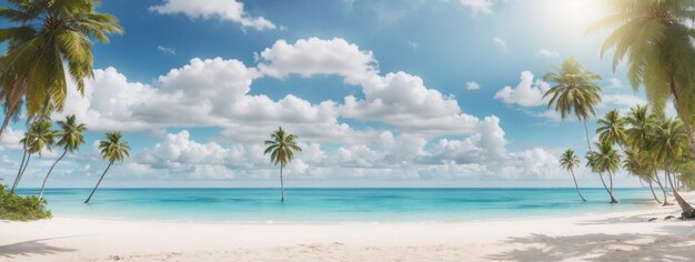 Belle bannière de plage tropicale sable blanc et palmiers à coco voyage tourisme large panorama arrière-plan