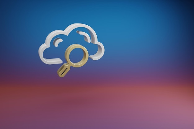 Belle base de données de nuage Icône de symbole de recherche sur un fond coloré lumineux Illustration de rendu 3D