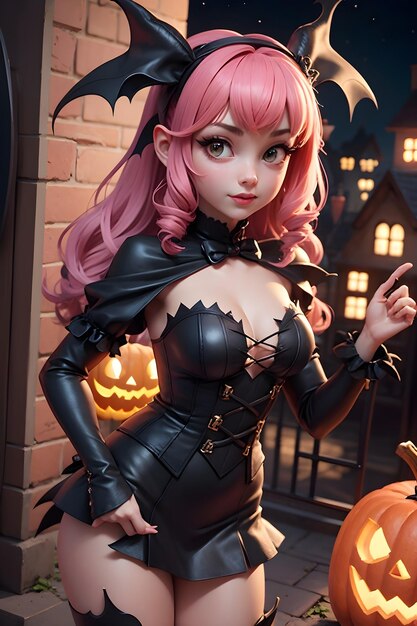Belle batwoman avec citrouille Halloween